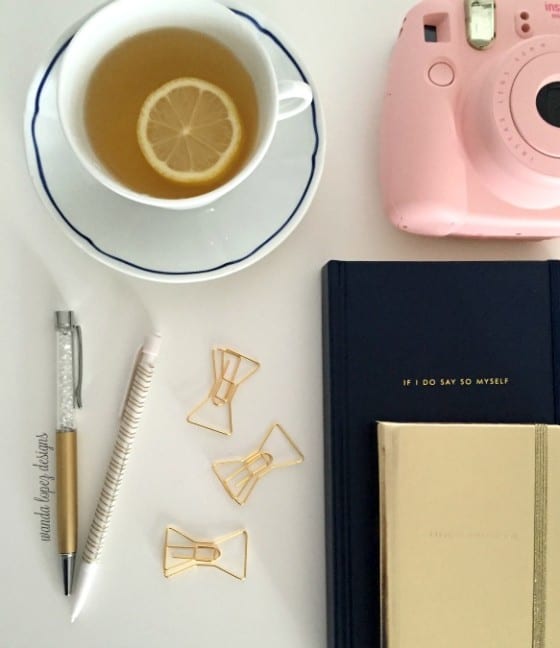 Boundaries... work smart while working from home / desk stationary, tea, Instax Mini in Pink / by Wanda Lopez Designs