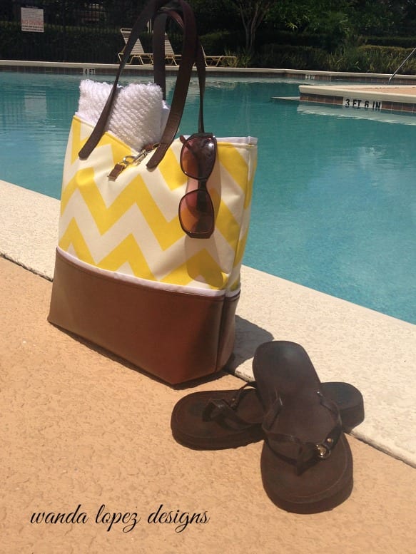 Chevron and Leather Tote in Sunshine Yellow by Wand Lopez Designs