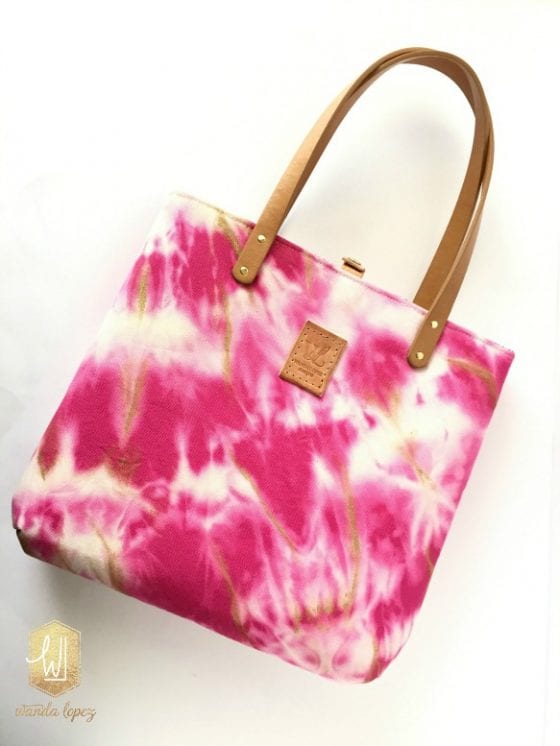 Beth Anne Tote / beautiful pink and gold hand-treated and hand-painted tote bag made by Wanda Lopez Designs / proceeds from sales goes towards the Susan G. Komen Cancer Awareness Foundation #wandalopezdesignetsyshop 